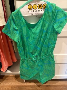 LOFT Green Wave-Print Romper
